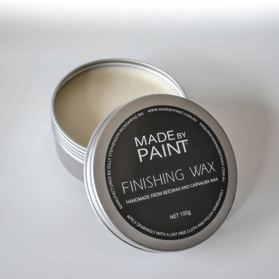 image of madebypaint's finishing wax used with chalk furniture paint